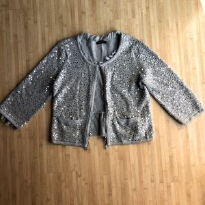 White House Black Market Sequined Gray Cardigan